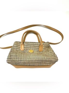 Vintage Carryland America Woven Straw Crossbody Satchel Bag Two Tone Brown Tan
